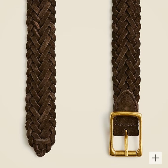 NWT Mens Italian braided-suede roller-buckle belt in Rich Espresso Suede - Picture 2 of 4